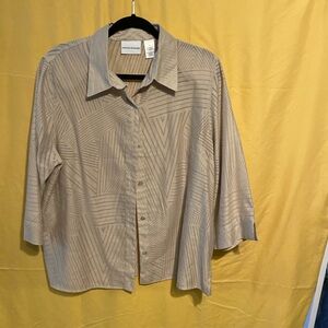 Alfred Dunner Cream Striped Button-Front Blouse